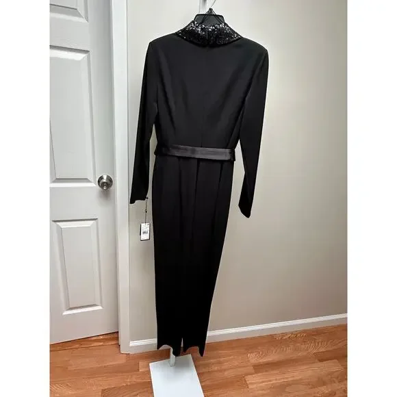 NEW NWT Adrianna Papell Womens Stretch Crepe Tuxedo Jumpsuit Sequin Lapel size 4 - Picture 5 of 8